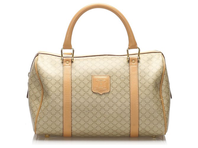 Beige Macadam Boston Bag by Céline