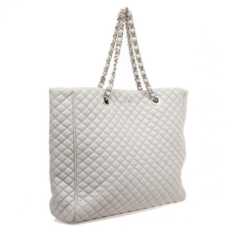 Quilted Lily Glam Leather Bag (Light Grey) by Dolce & Gabbana